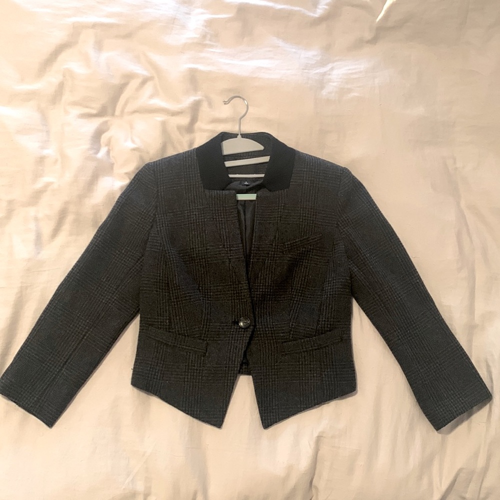 TROVE Wool Houndstooth Plaid Cropped Blazer Size S